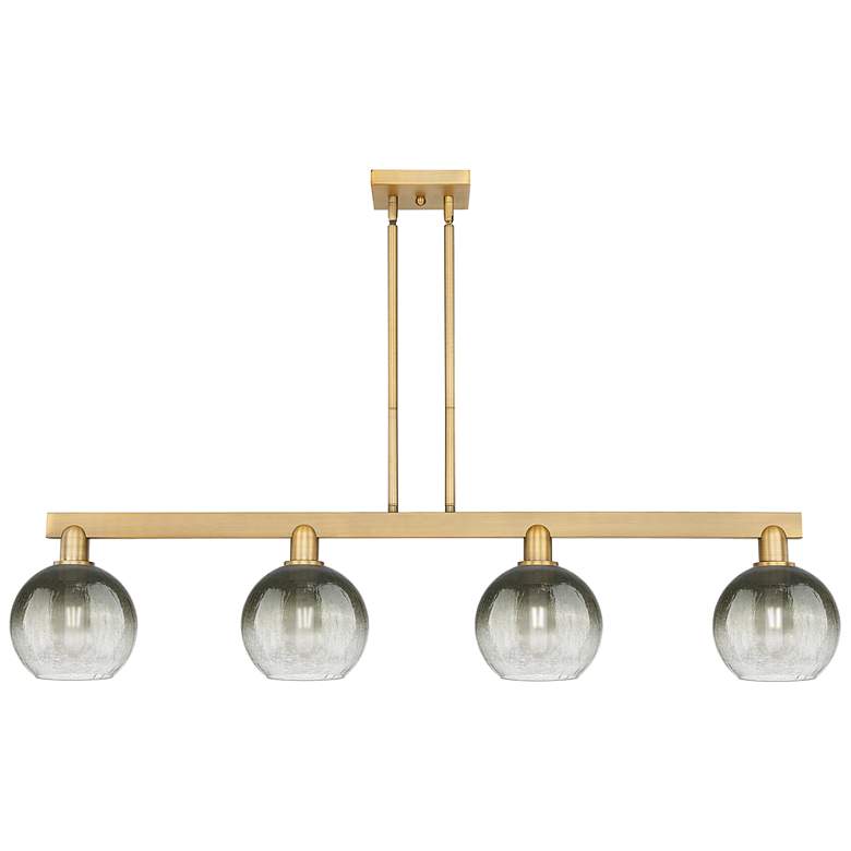 Image 1 Brookhaven Globe 48"W 4 Light Brass Stem Island Light w/ Slate Shade