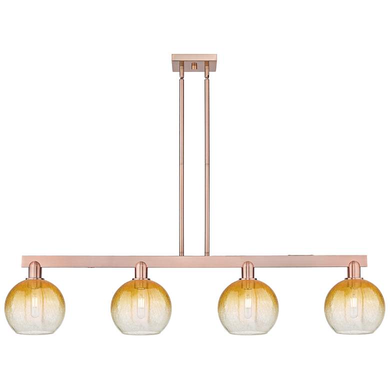 Image 1 Brookhaven Globe 48"W 4 Light Copper Stem Island Light With Amber Shade