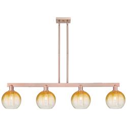 Brookhaven Globe 48"W 4 Light Copper Stem Island Light With Amber Shade