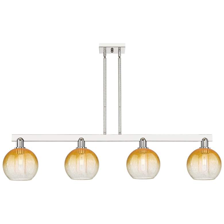 Image 1 Brookhaven Globe 48"W 4 Light Nickel Stem Island Light w/ Amber Shade