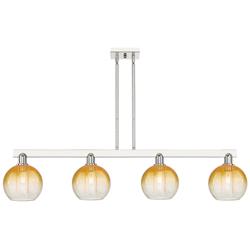 Brookhaven Globe 48"W 4 Light Nickel Stem Island Light w/ Amber Shade