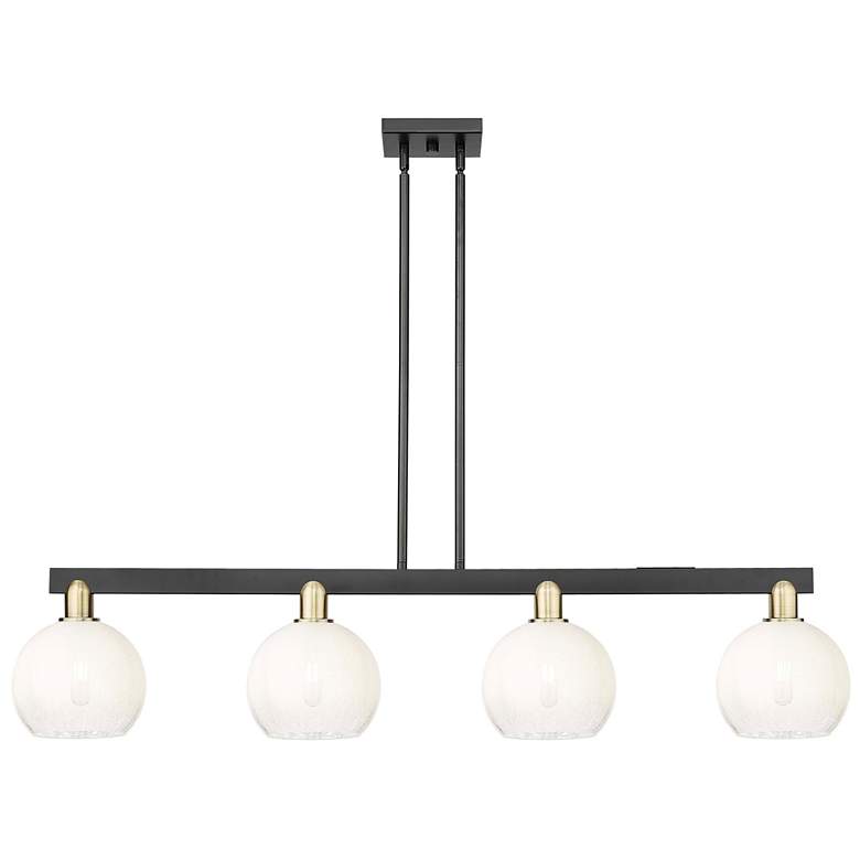 Image 1 Brookhaven Globe 48"W 4-Lt Black Brass Stem Island-Lt w/ Opal Shade