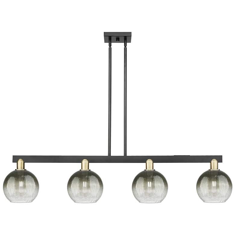 Image 1 Brookhaven Globe 48"W 4-Lt Black Brass Stem Island-Lt w/ Slate Shade