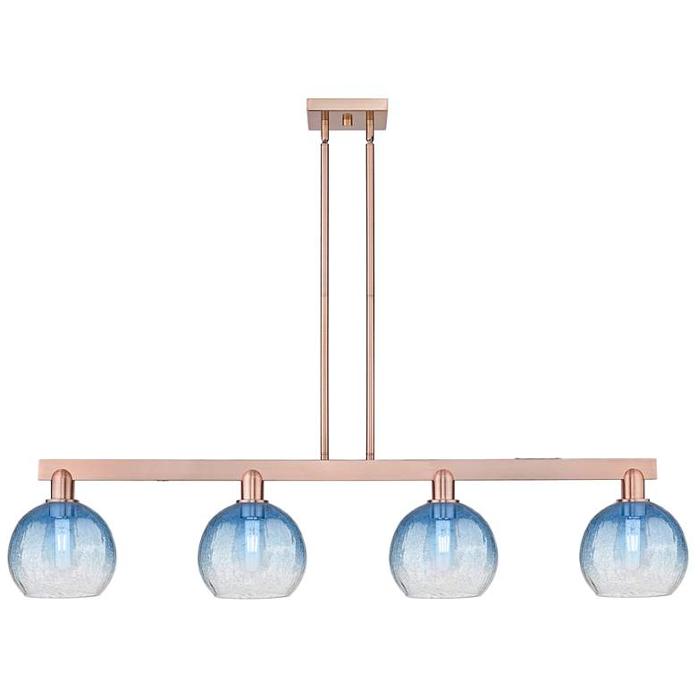 Image 1 Brookhaven Globe 48"W 4-Lt Copper Stem Island-Lt w/ Sapphire Shade