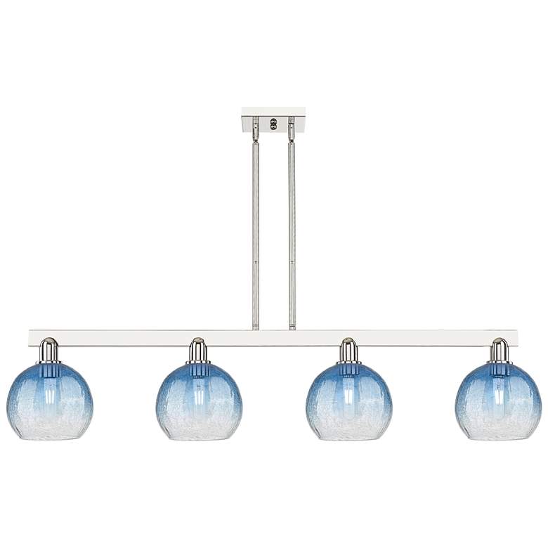 Image 1 Brookhaven Globe 48"W 4-Lt Nickel Stem Island-Lt w/ Sapphire Shade