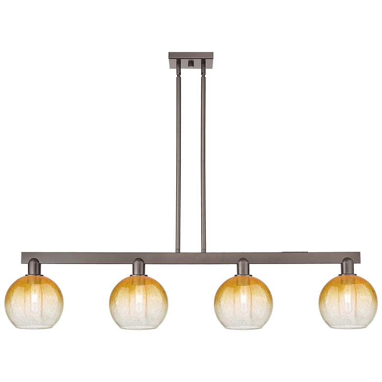 Image 1 Brookhaven Globe 48"W 4-Lt Oiled Bronze Stem Island-Lt w/ Amber Shade