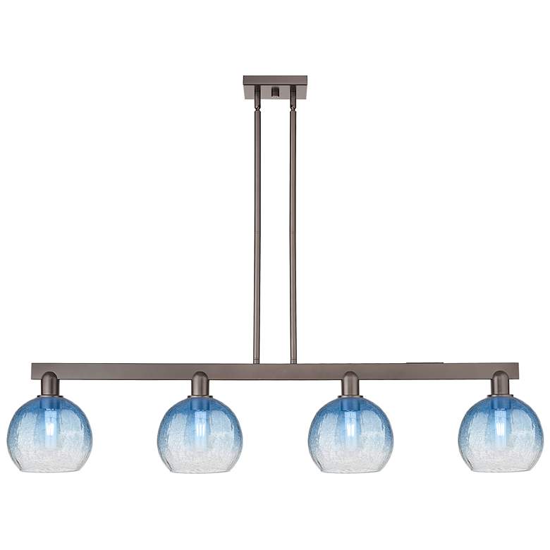 Image 1 Brookhaven Globe 48"W 4-Lt Oiled Bronze Stem Island-Lt w/ Sapphire Shade