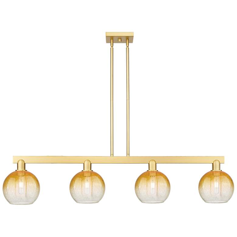Image 1 Brookhaven Globe 48"W 4-Lt Satin Gold Stem Island-Lt w/ Amber Shade