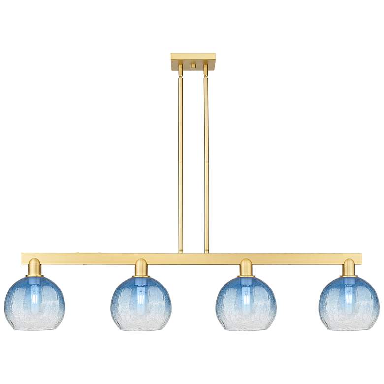Image 1 Brookhaven Globe 48"W 4-Lt Satin Gold Stem Island-Lt w/ Sapphire Shade