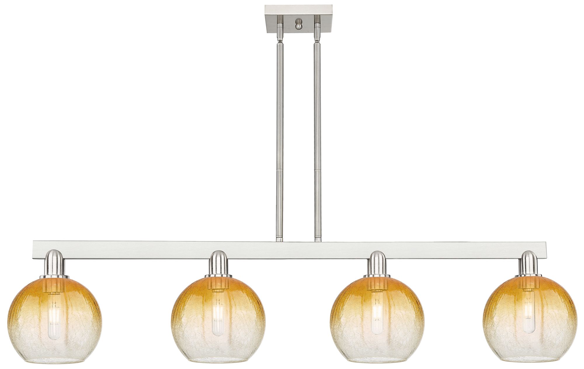 Brookhaven Globe 48"W 4-Lt Satin Nickel Stem Island-Lt w/ Amber Shade