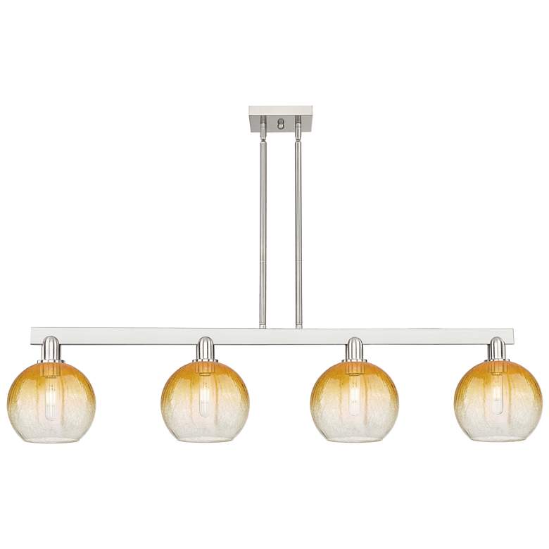 Image 1 Brookhaven Globe 48"W 4-Lt Satin Nickel Stem Island-Lt w/ Amber Shade