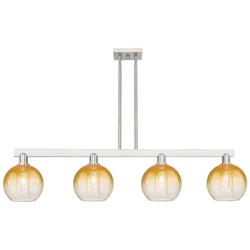 Brookhaven Globe 48"W 4-Lt Satin Nickel Stem Island-Lt w/ Amber Shade