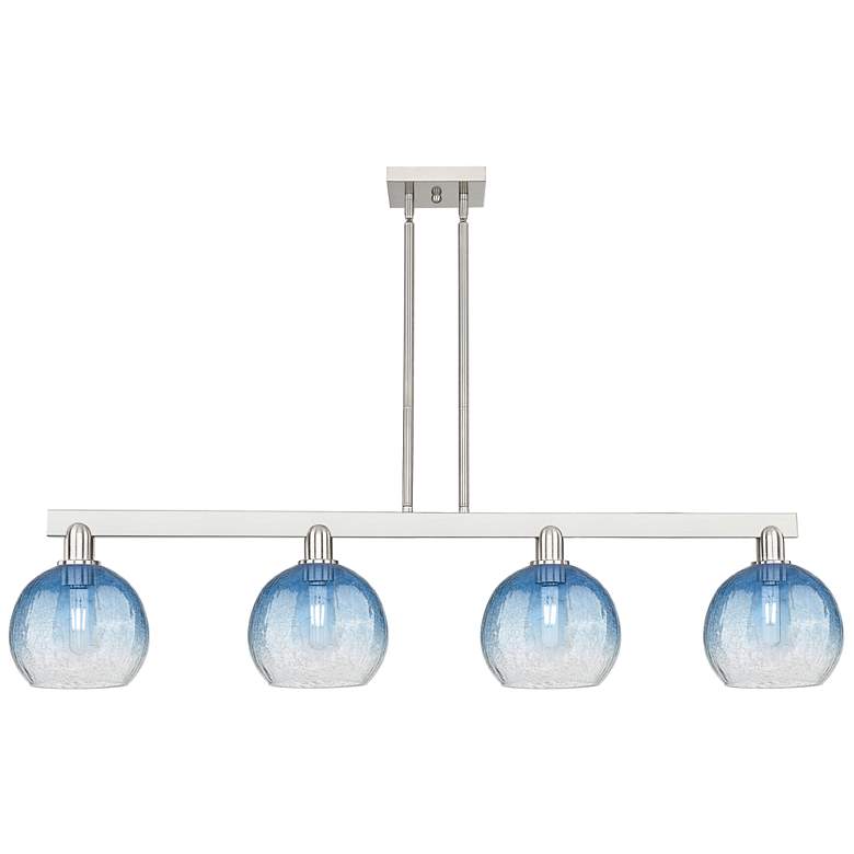 Image 1 Brookhaven Globe 48"W 4-Lt Satin Nickel Stem Island-Lt w/ Sapphire Shade