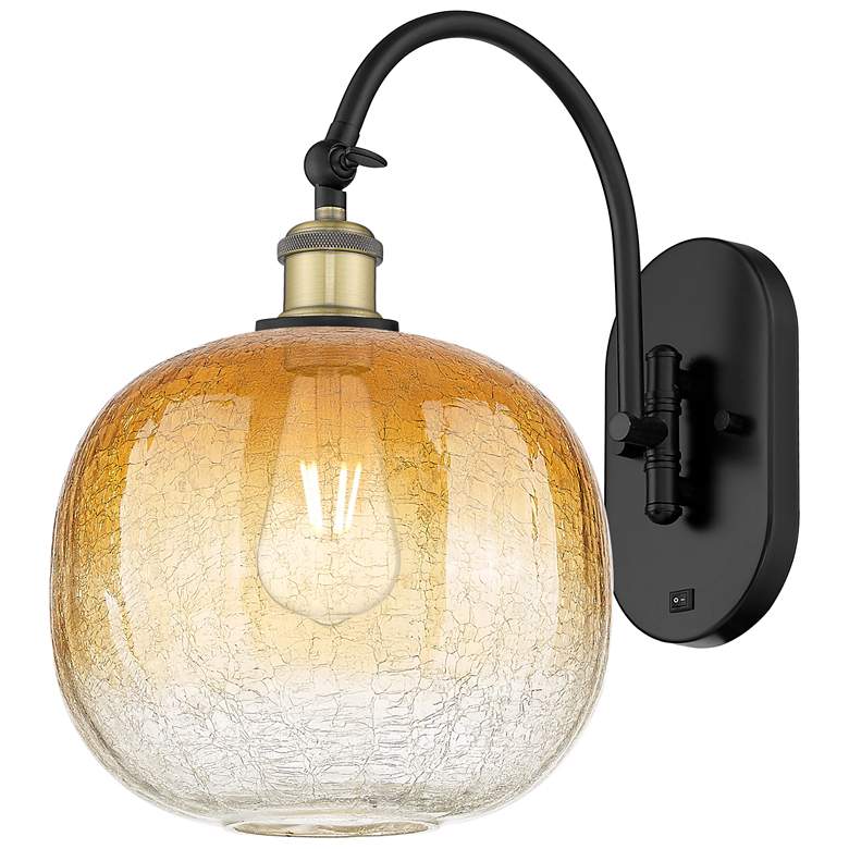 Image 1 Brookhaven Sphere 16"H Black Antique Brass Swiveling Sconce w/ Amber Shade