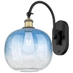 Brookhaven Sphere 16"H Black Brass Swiveling Sconce w/ Sapphire Blue Shade