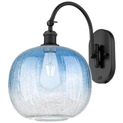 Brookhaven Sphere 16"H Matte Black Swiveling Sconce w/ Sapphire Blue Shade