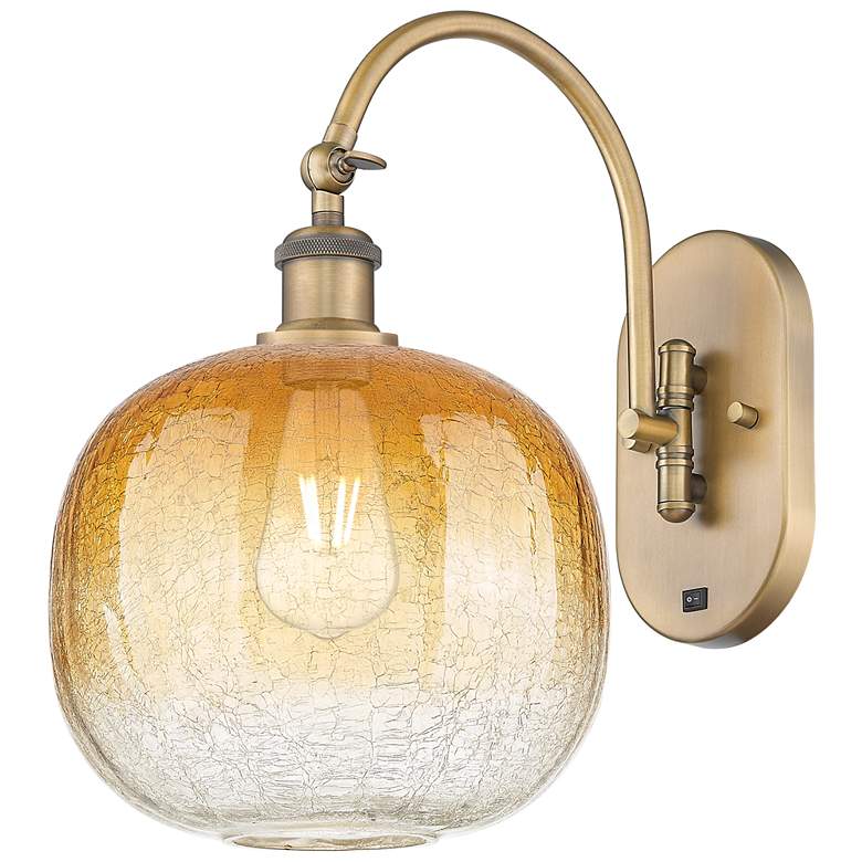 Image 1 Brookhaven Sphere 16" High Brushed Brass Swiveling Sconce with Amber Shade