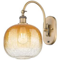 Brookhaven Sphere 16" High Brushed Brass Swiveling Sconce with Amber Shade