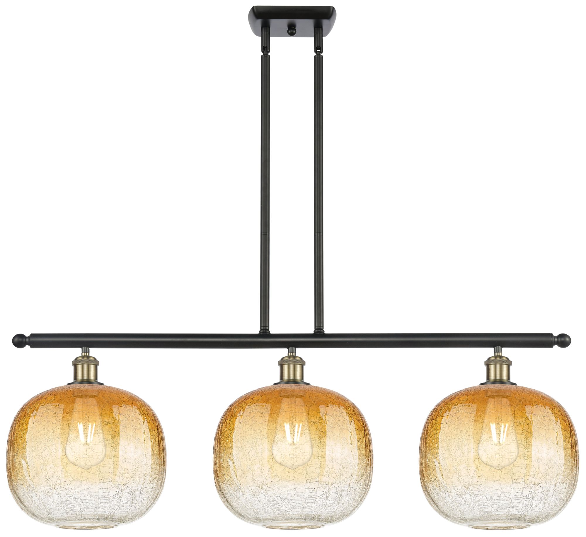 Brookhaven Sphere 37"W 3-Light Black Brass Island Light w/ Amber Shade