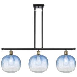 Brookhaven Sphere 37"W 3-Light Black Brass Island Light w/ Sapphire Shade