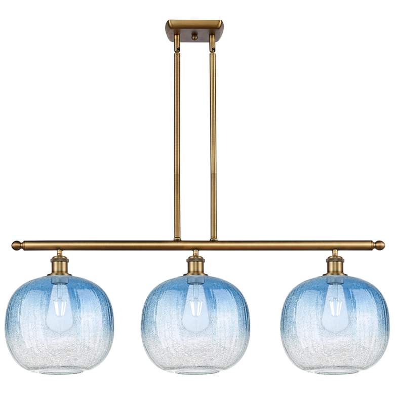 Image 1 Brookhaven Sphere 37"W 3-Light Brushed Brass Island Light w/ Sapphire Shade