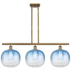 Brookhaven Sphere 37"W 3-Light Brushed Brass Island Light w/ Sapphire Shade
