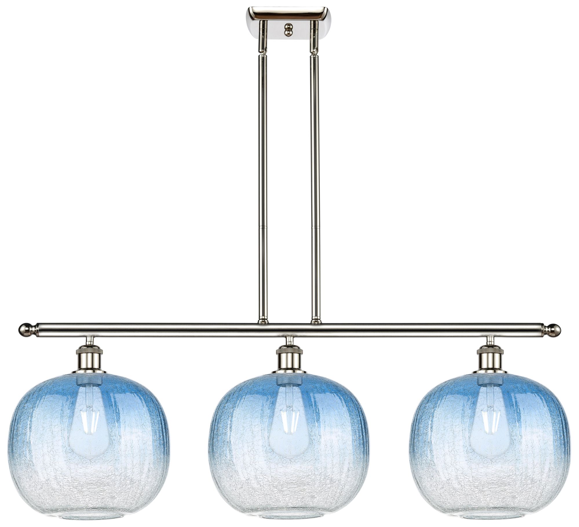 Brookhaven Sphere 37"W 3-Light Nickel Island Light w/ Sapphire Shade