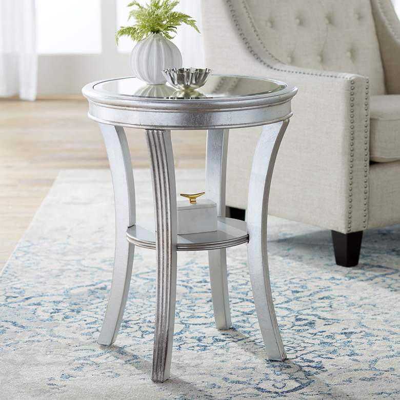 Image 1 Brookhurst 20" Wide Kenney Silver Leaf Round Accent Table