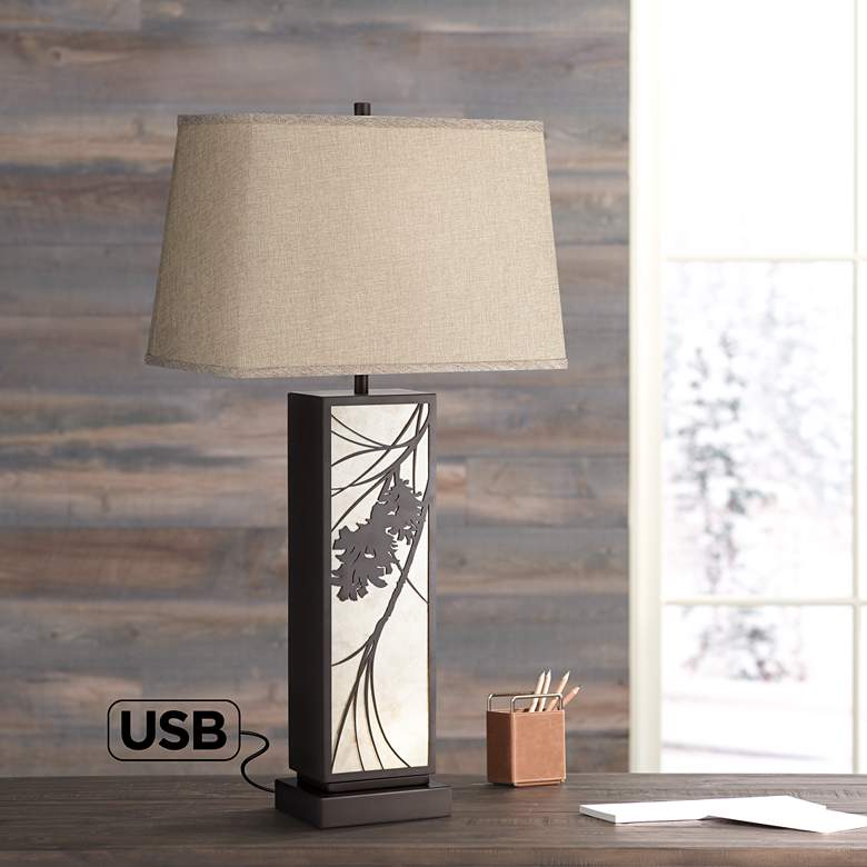 Image 1 Brookline Bronze Metal USB Table Lamp with Night Light