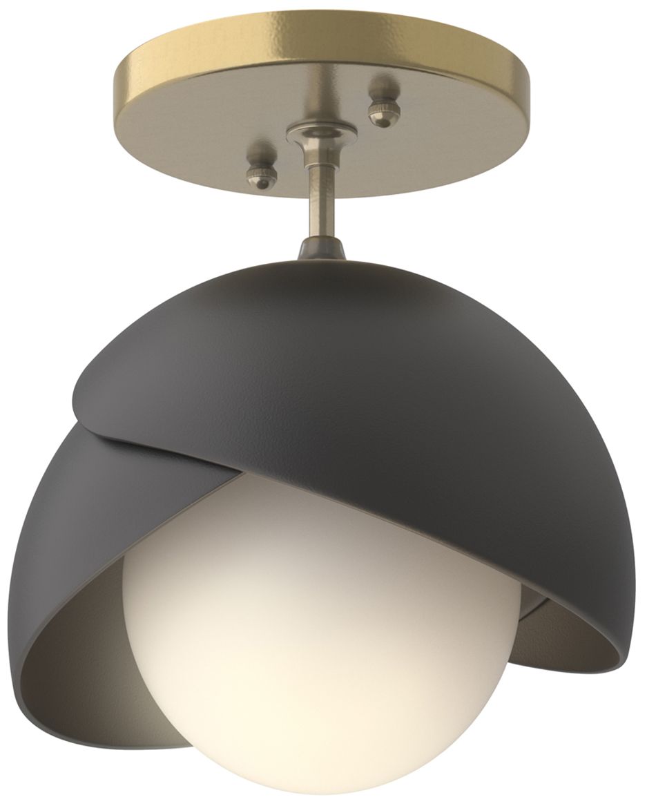 Brooklyn 1-Light Double Semi-Flush Brass Black Opal Glass Made to Order