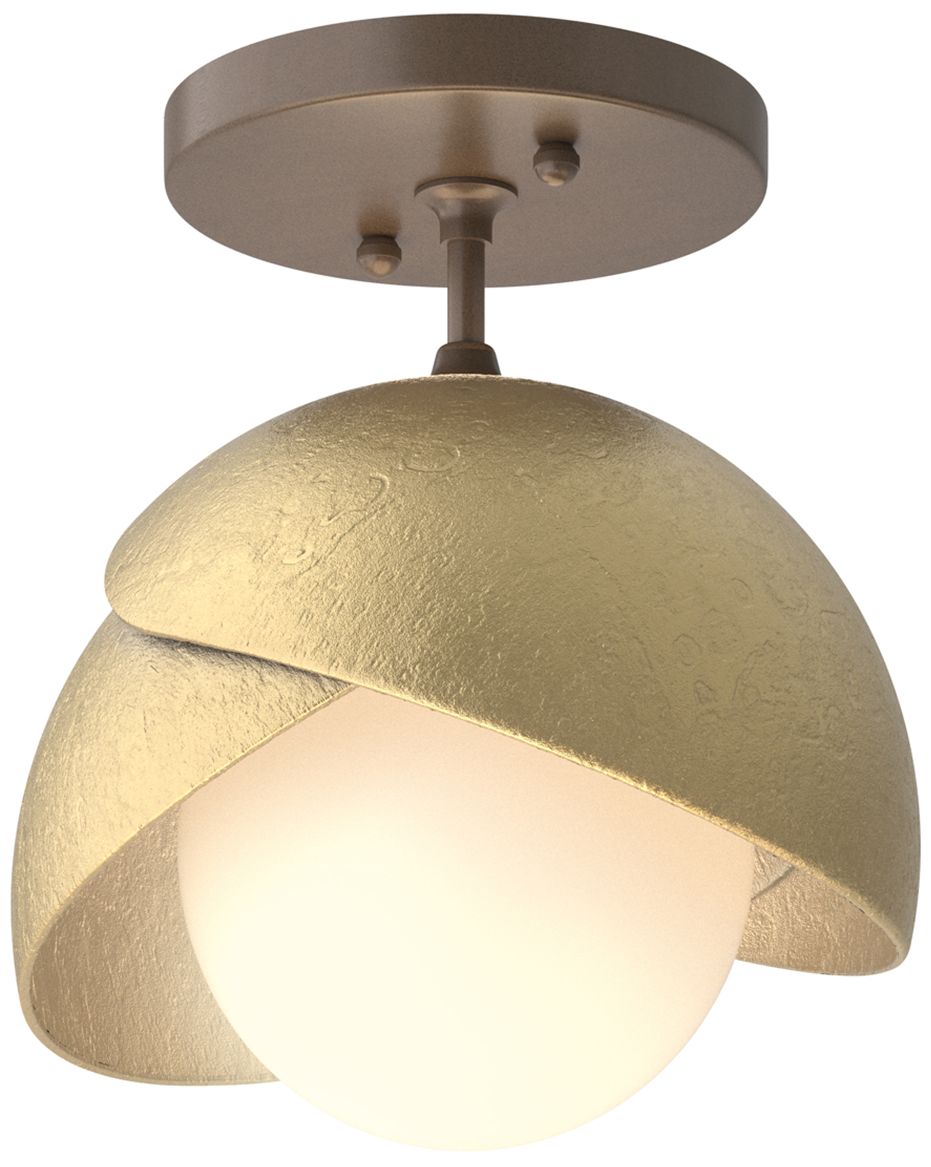 Brooklyn 1-Light Double Semi-Flush Bronze Brass Opal Glass Made to Order