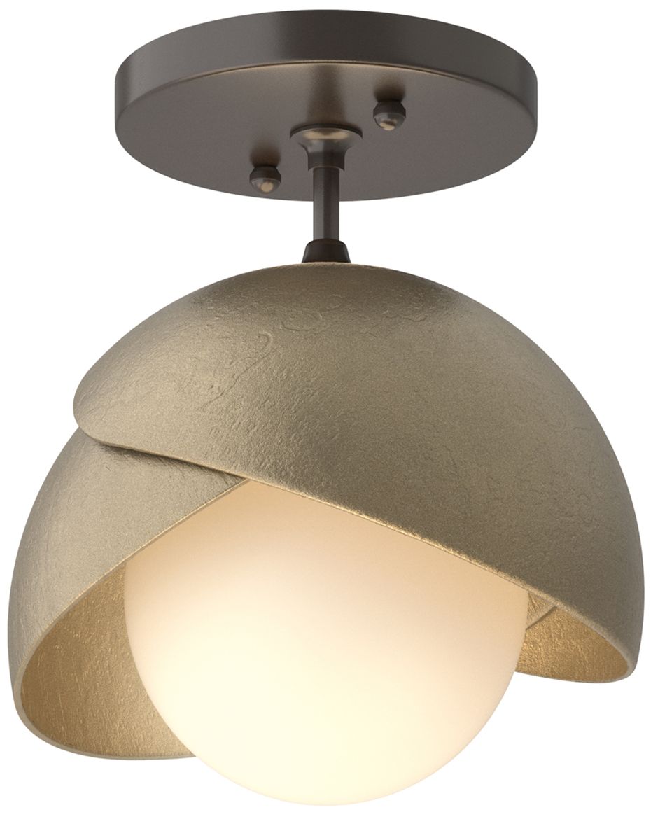 Brooklyn 1-Light Double Semi-Flush Bronze Gold Opal Glass Made to Order