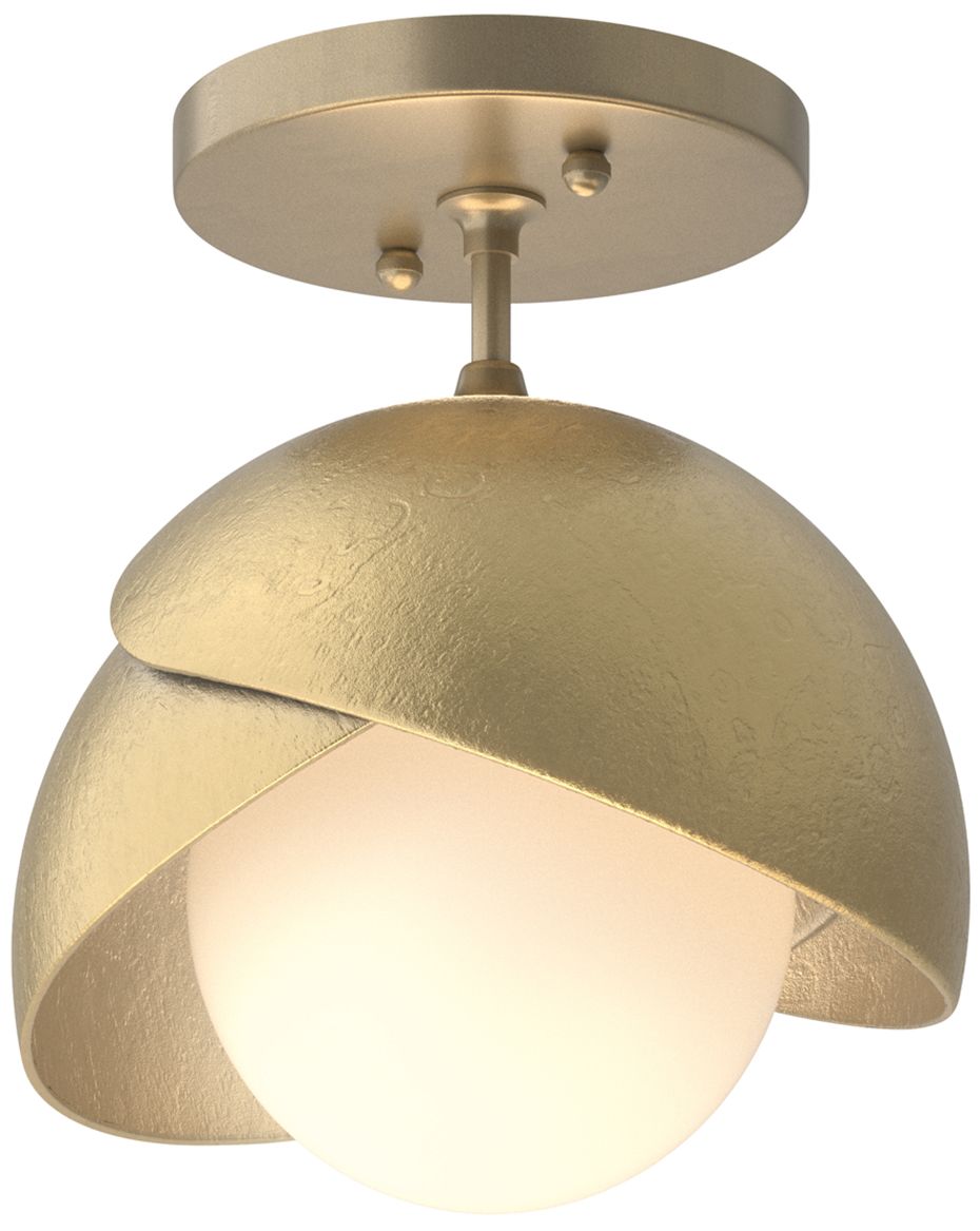 Brooklyn 1-Light Double Semi-Flush Gold Brass Opal Glass Made to Order