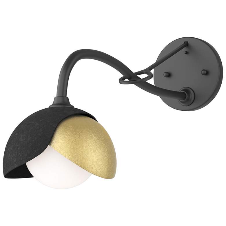 Image 1 Brooklyn 1-Light Double Shade Sconce - Black - Modern Brass - Opal Glass