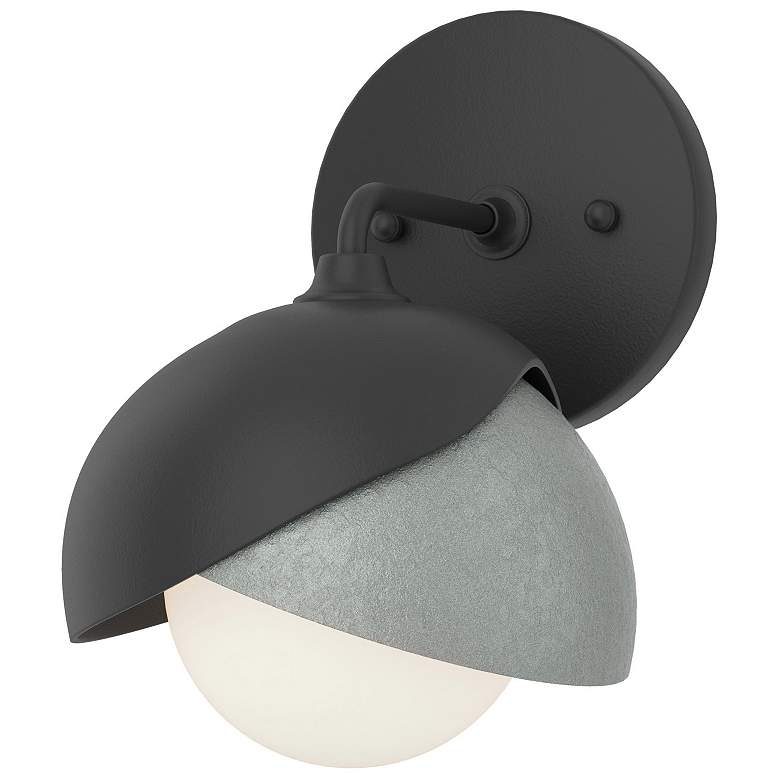 Image 1 Brooklyn 1-Light Double Shade Sconce - Black - Platinum - Opal Glass
