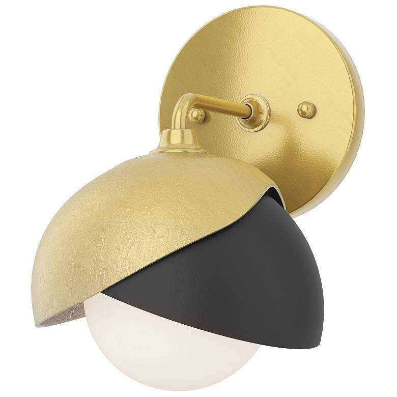 Image 1 Brooklyn 1-Light Double Shade Sconce - Modern Brass - Black - Opal Glass