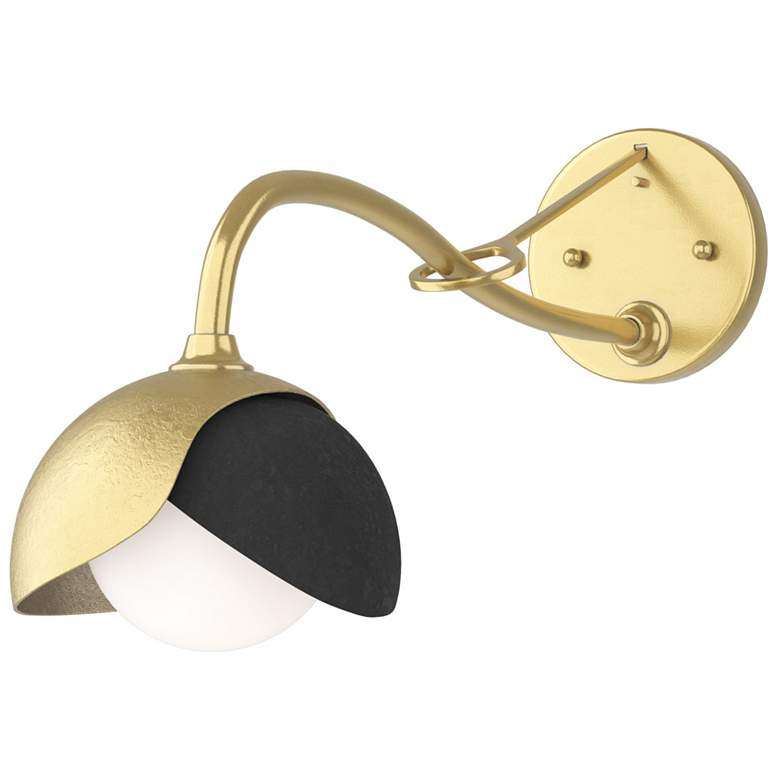 Image 1 Brooklyn 1-Light Double Shade Sconce - Modern Brass - Black - Opal Glass