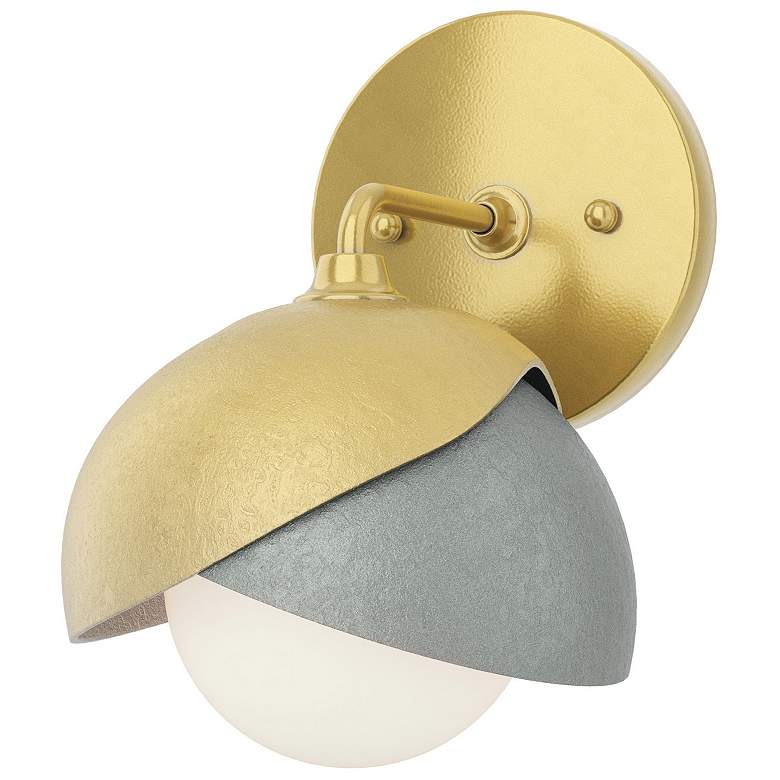 Image 1 Brooklyn 1-Light Double Shade Sconce - Modern Brass - Platinum - Opal Glass