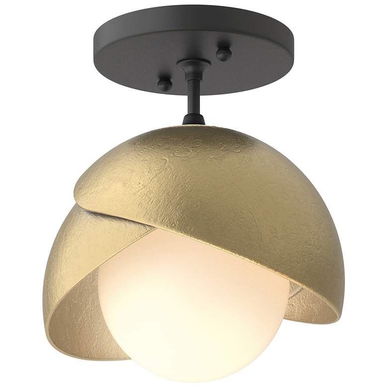 Image 1 Brooklyn 1-Light Double Shade Semi-Flush - Black - Brass - Opal Glass