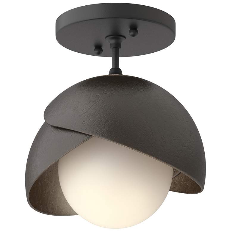 Image 1 Brooklyn 1-Light Double Shade Semi-Flush - Black - Bronze - Opal Glass