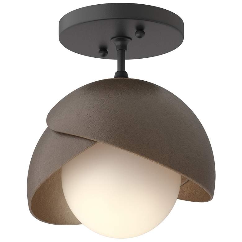 Image 1 Brooklyn 1-Light Double Shade Semi-Flush - Black - Bronze - Opal Glass