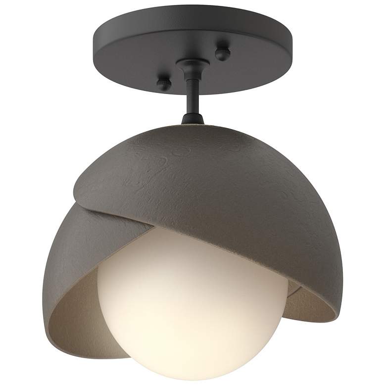 Image 1 Brooklyn 1-Light Double Shade Semi-Flush - Black - Dark Smoke - Opal Glass