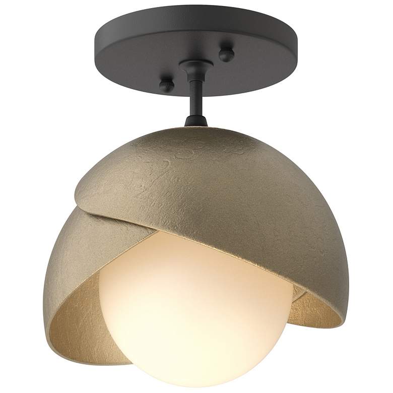 Image 1 Brooklyn 1-Light Double Shade Semi-Flush - Black - Gold - Opal Glass