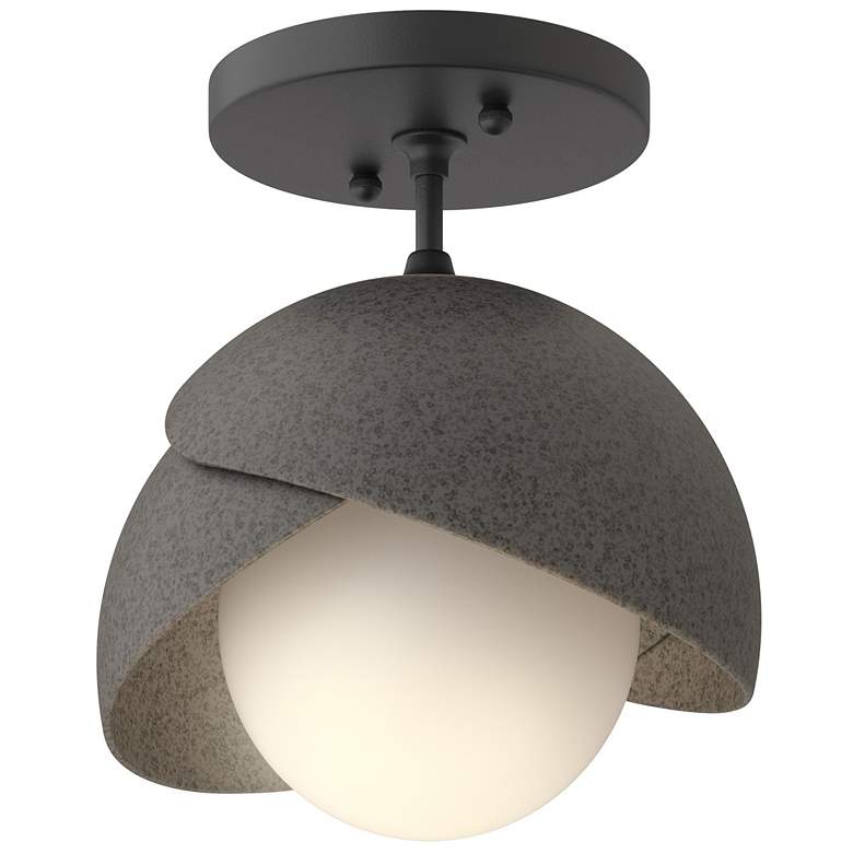 Image 1 Brooklyn 1-Light Double Shade Semi-Flush - Black - Iron - Opal Glass