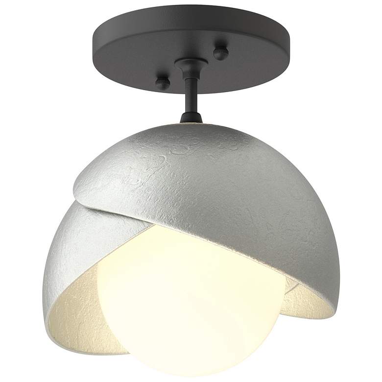 Image 1 Brooklyn 1-Light Double Shade Semi-Flush - Black - Platinum - Opal Glass