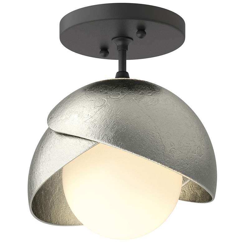 Image 1 Brooklyn 1-Light Double Shade Semi-Flush - Black - Sterling - Opal Glass