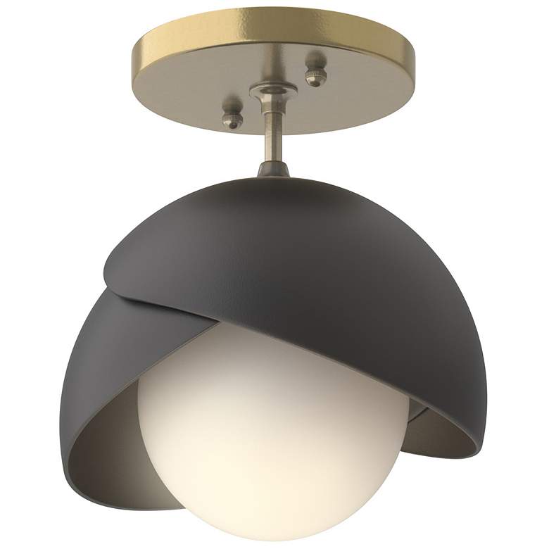 Image 1 Brooklyn 1-Light Double Shade Semi-Flush - Brass - Black - Opal Glass