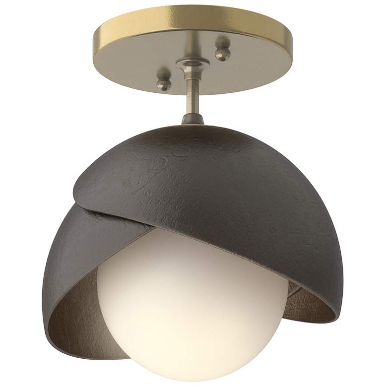 Image 1 Brooklyn 1-Light Double Shade Semi-Flush - Brass - Bronze - Opal Glass