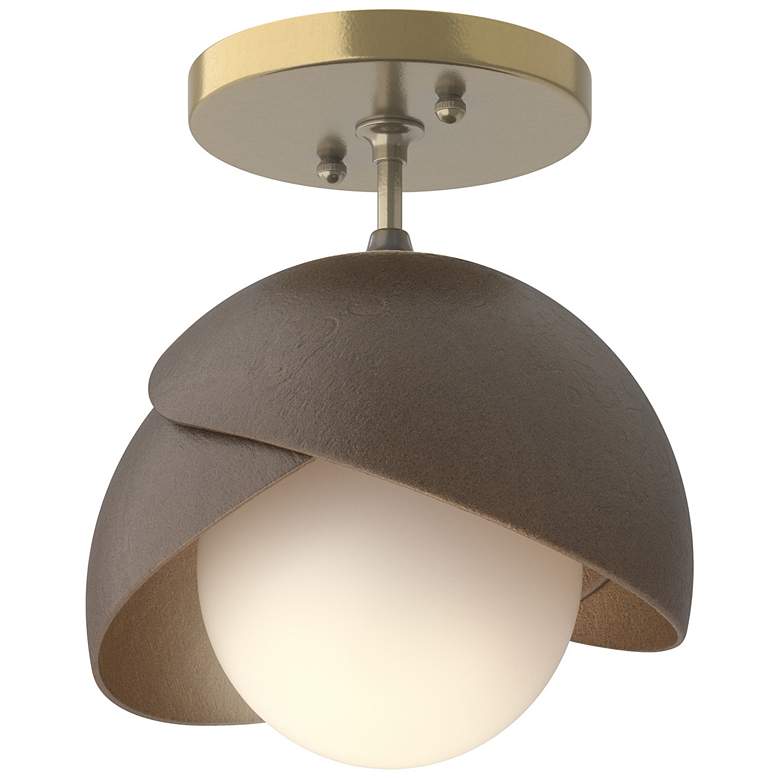 Image 1 Brooklyn 1-Light Double Shade Semi-Flush - Brass - Bronze - Opal Glass