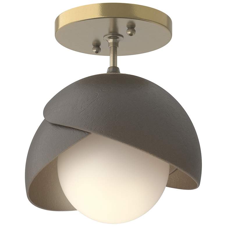 Image 1 Brooklyn 1-Light Double Shade Semi-Flush - Brass - Dark Smoke - Opal Glass